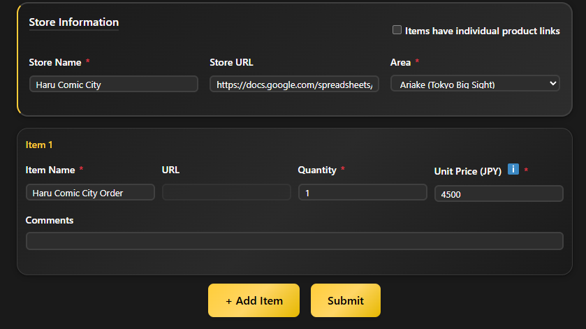 Offline order form example using a Google Sheet link