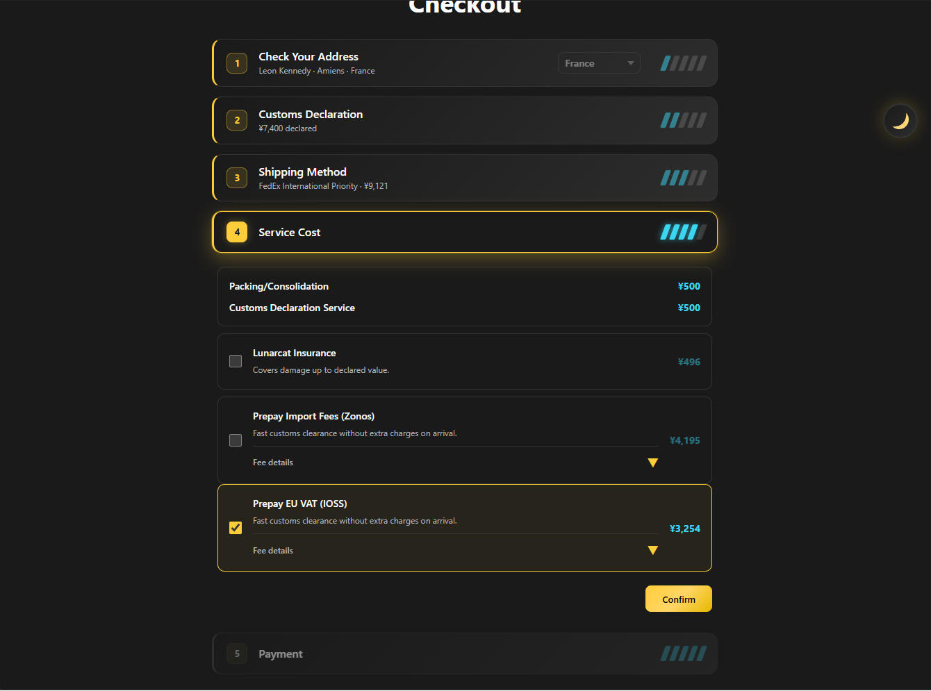 Checkout step showing DDP selection