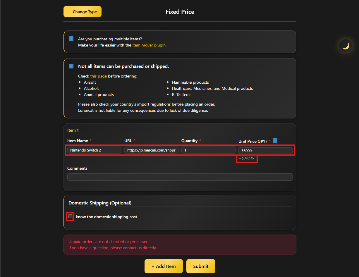 Order form step 3