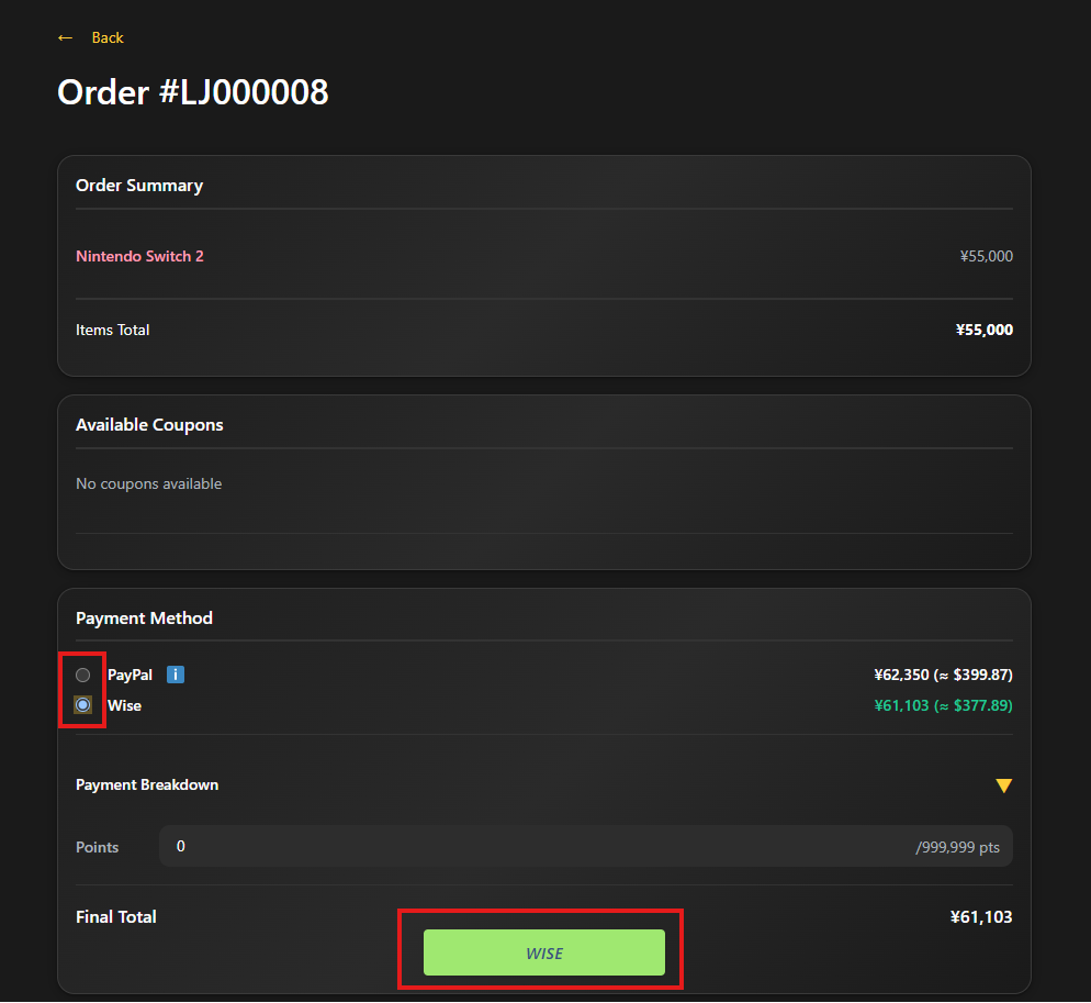 Order form step 5