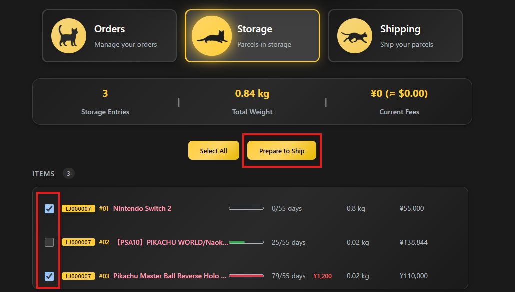 Prepare to ship step 1